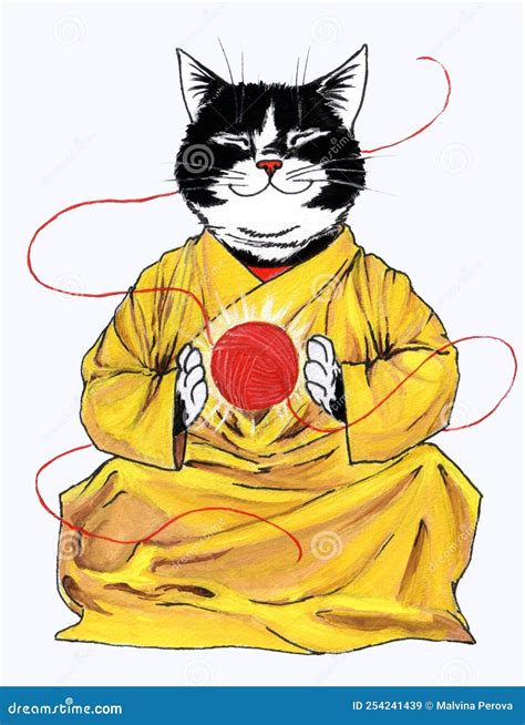 Meditating kung fu cat stock illustration. Illustration of drawing - 254241439