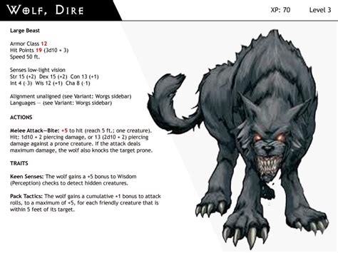 DnD-Next-Monster Cards-Wolf Dire by dizman on DeviantArt | Monster ...