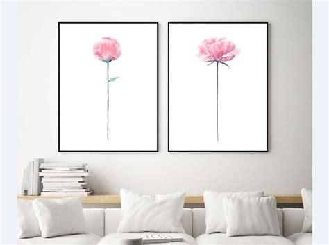 Peonies Wall Art Set Pink Peonies Wall Art Set of 2 Peony | Etsy