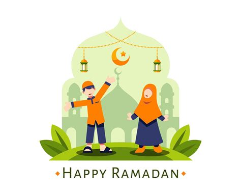 Happy Ramadan Background With Cute Muslim Kids 1217486 Vector Art at Vecteezy