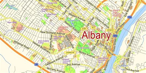 Albany Vector Map New York US, exact City Plan scale 1:55257 full ...