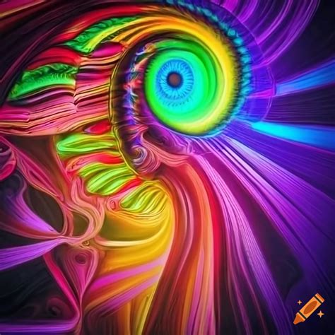 Neon color wheel fractal art with an angry eye on Craiyon