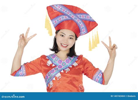 Chinese Woman Dressed in Traditional Chinese Festival Costumes Isolated on a White Background ...