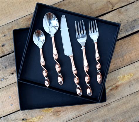 Twisted Copper and Silver Cutlery Set - Dining & Serving Kitchen & Dining Home Décor | World Art ...