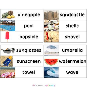 Summer Vocabulary Activities, Summer Vocabulary Words and Pictures Word Wall