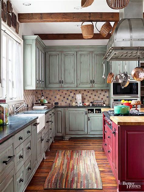 Distressed Rustic Green Kitchen Cabinets - Anipinan Kitchen