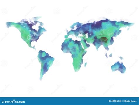 Blue and Green World Map, Watercolor Painting Stock Illustration ...