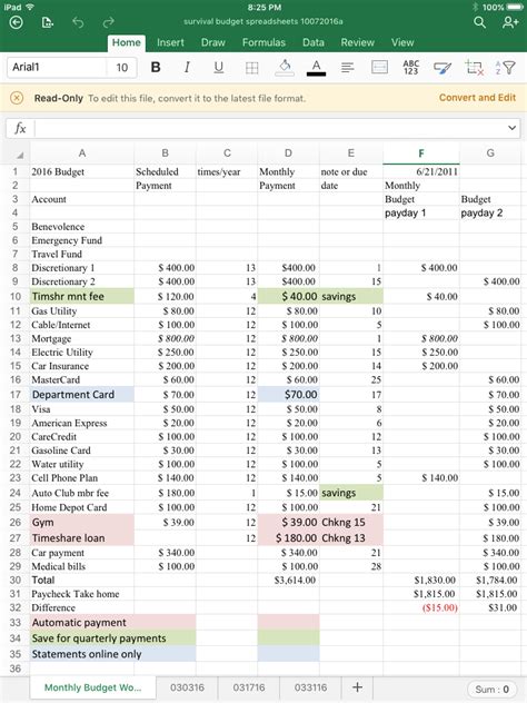 Personal Finances Budget Template Database