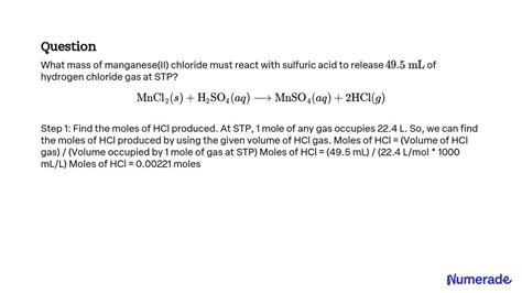 SOLVED:What mass of manganese(II) chloride must react with sulfuric ...