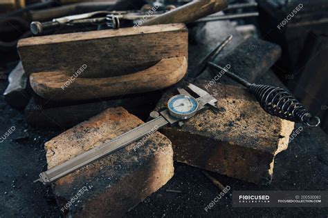 Blacksmith tools on workshop bench — Door County, indoors - Stock Photo ...