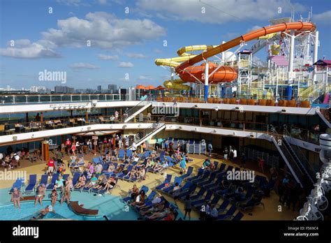 Carnival Breeze cruise ship water park slide, Miami, Florida, USA Stock Photo - Alamy