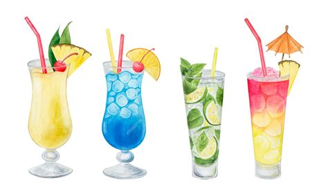 Premium Vector | Alcohol cocktail collection watercolor illustration drinks cli