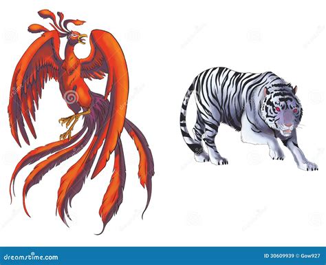 4 Chinese Mythical Creature Gods Set 1 - Tiger And Stock Vector ...