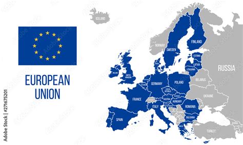 European Union political map. EU flag. Europe map isolated on a white ...