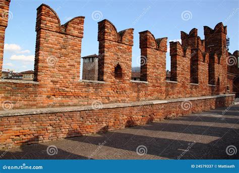 Merlons of Old Castle in Verona, Italy Stock Image - Image of shadows ...