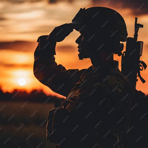 Premium AI Image | Soldier salute Silhouette on sunset sky War army ...