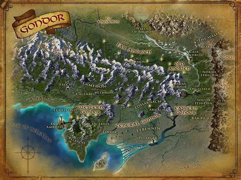 Map of Gondor, a Land of Middle-earth in Lord of the Rings Online (LOTRO) | Gondor, Middle earth ...