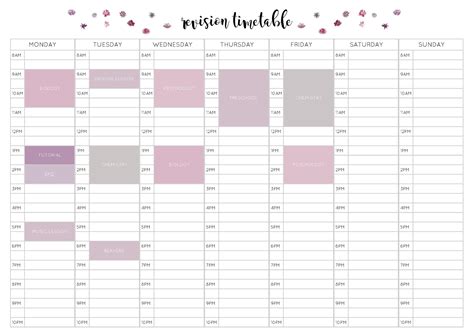 Blank Revision Timetable Template - Sample Design Templates