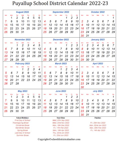 Puyallup School District, Washington Calendar Holidays 2022-2023 School District Calendars