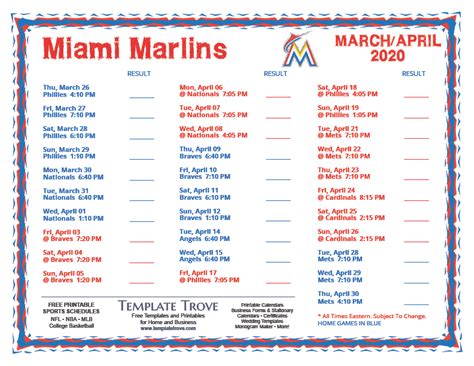 Printable 2020 Miami Marlins Schedule