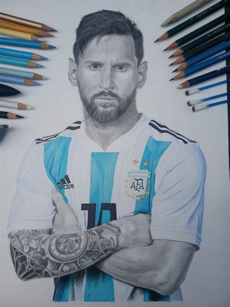 Dibujo de leo messi con lápices de gráfito y de color fabercastell ...