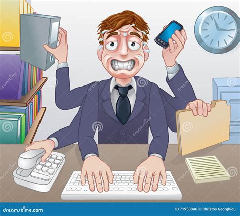 Stressed Overworked Multitasking Business Man Vector Illustration | CartoonDealer.com #71953046