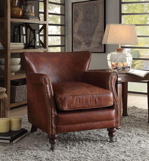 Leeds Vintage Dark Brown Leather Accent Chair by ACME | 1StopBedrooms