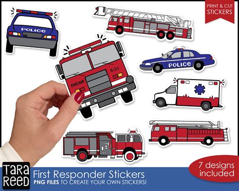 Printable Fire Truck And Police Car Stickers First Responder Stickers | ubicaciondepersonas.cdmx ...