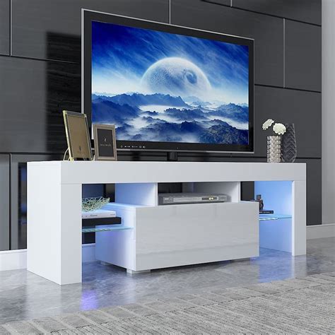 uhomepro Modern White TV Stand Cabinet with RGB LED Lights, Television ...