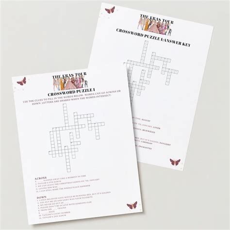 Editable Taylor Swift Crossword Puzzle Eras Tour Party, Taylor Swift ...