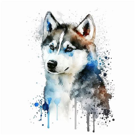 Husky Watercolor Clipart Nursery Decor Husky Dog Watercolor Cute Baby ...