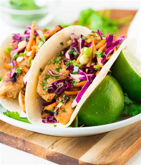 Grilled Ginger Chicken Tacos with Crunchy Asian Slaw