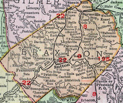 Braxton County, West Virginia 1911 Map by Rand McNally, Sutton ...