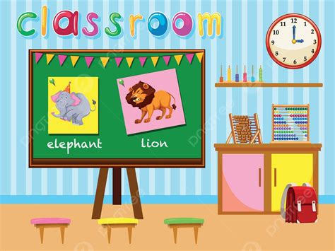 Kindergarten Classroom With Board And Chairs Clip Cartoon Digital Vector, Clip, Cartoon, Digital ...