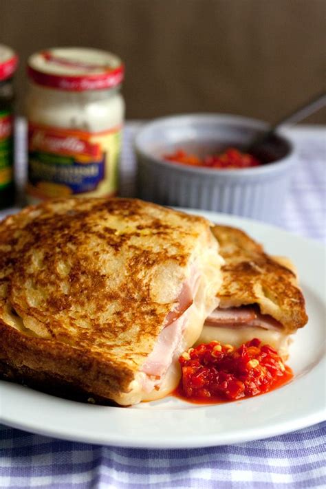 Fried Ham & Cheese Sandwich with Creamy Horseradish, Garlic & Capers and a Sweet & Hot Dipping ...