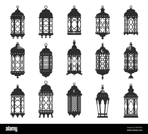 Ramadan or Eid Mubarak arab islamic lantern or lamp silhouette. Arab vintage lantern, middle ...