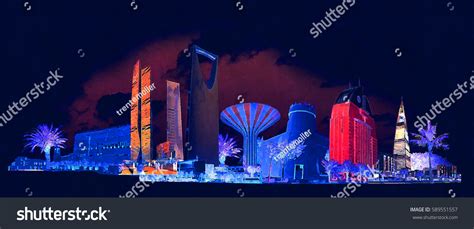 High Resolution Panoramic Night View Riyadh Stock Illustration ...