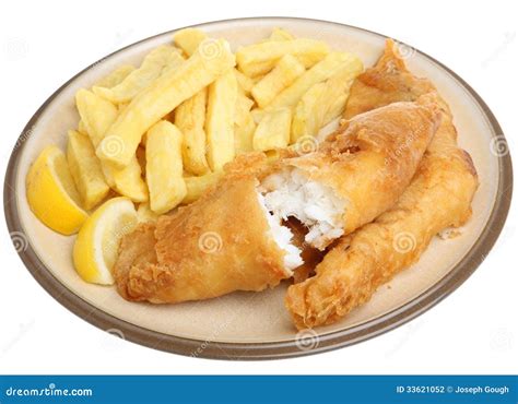 Fried Cod Fish & Chips Isolated On White Stock Photography - Image: 33621052