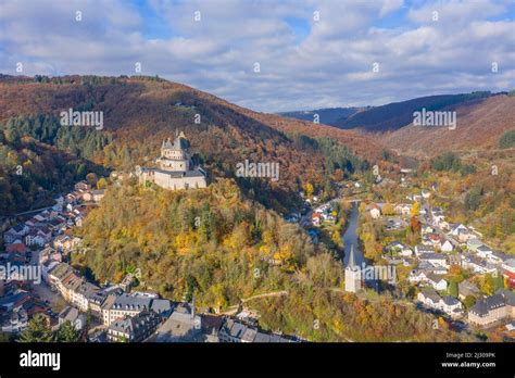 Aerial view of Vianden with castle, Vianden canton, Grand Duchy of Luxembourg Stock Photo - Alamy