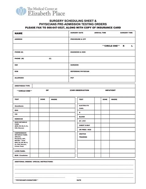 Surgery Scheduling Sheet ≡ Fill Out Printable PDF Forms Online