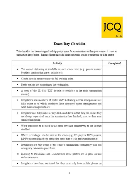 JCQ Exam Day Checklist | PDF | Test (Assessment) | Computing