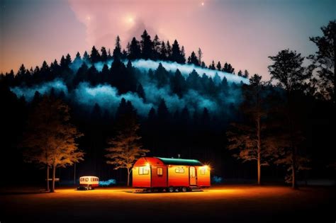 Premium Photo | A tiny house in a forest at night