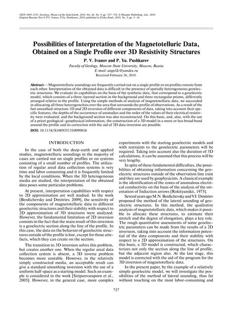 (PDF) Possibilities of Interpretation of the Magnetotelluric Data, Obtained on a Single Profile ...