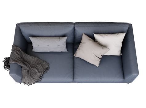3d Furniture top view modern blue leather double sofa isolated on a white background, Decoration ...