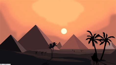 landscape, illustration, pyramid, digital art, Egypt, desert HD Wallpaper