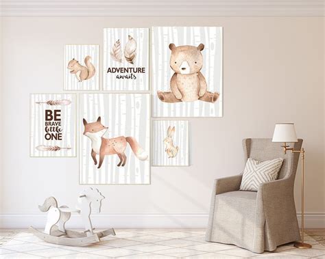 Nursery decor woodland, nursery decor boy mountains adventure, nursery wall art woodland animal ...