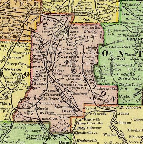 Livingston County, New York, 1897, Map, Rand McNally, Geneseo, Avon, Lima, Mount Morris ...