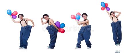 Funny Man with Balloons on White Stock Photo - Image of humorous, comic: 148621048