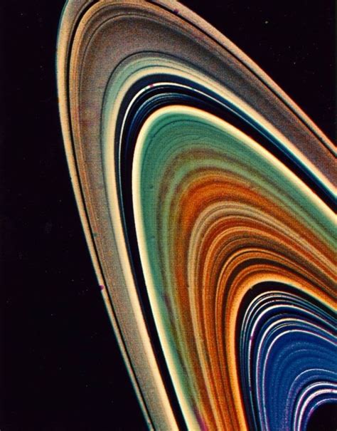 Enhanced color view of Saturns ring system was assembled from clear orange and ultraviolet ...