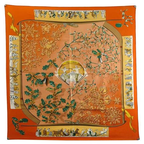 Hermès HERMES NEIGE D'ANTAN SCARF CATHY LATHAM 90 CM IN SILK ORANGE ...